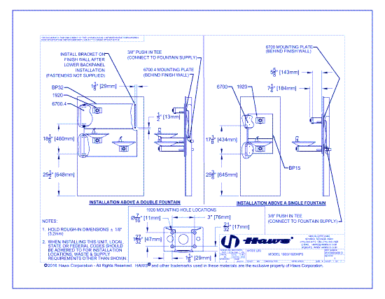 Model 1920/1920HPS/1920HO/1920W:Wall Mounted/Touchless Bottle Filling Station