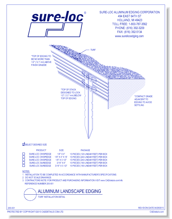 Aluminum Landscape Edging - Turf Installation Detail