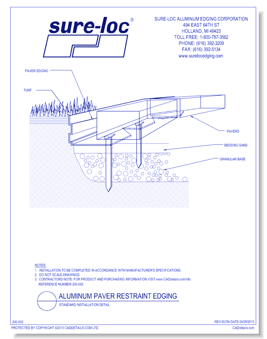  Aluminum Paver Restraints "L" Edge - Standard Installation Detail