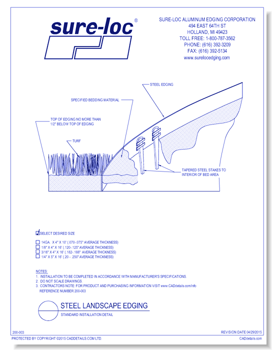 Steel Landscape Edging - Standard Installation Detail