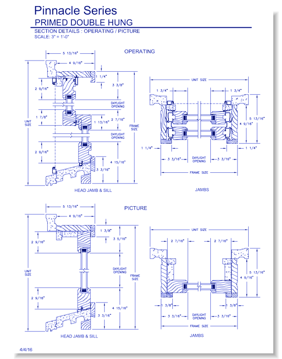 Pinnacle Primed Double Hung Windows: Section Details