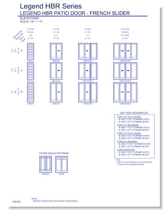 Legend HBR Sliding Patio Door: Elevations
