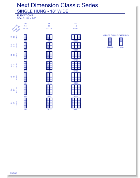 Next Dimension Classic Single Hung: Elevations