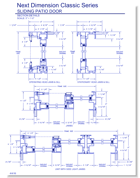 Next Dimension Classic Sliding Patio Door: Section Details