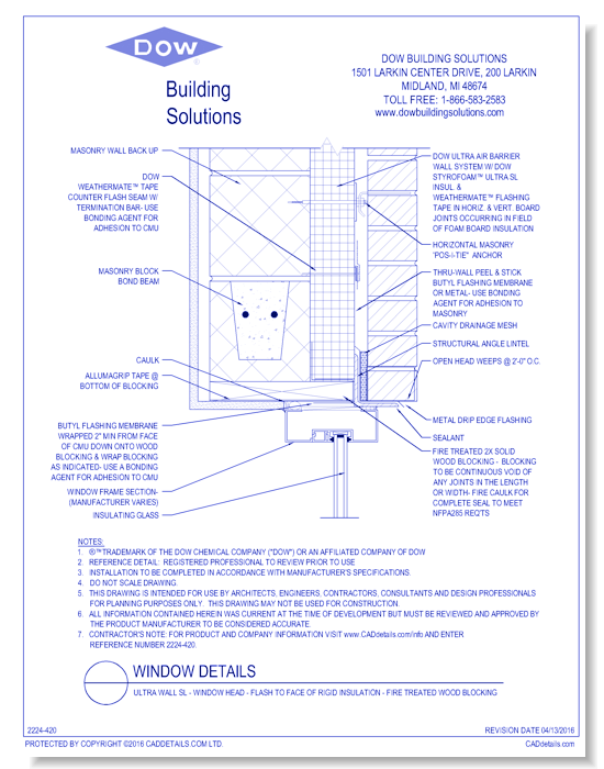 Ultra Wall SL - Window Head - Flash to Face of Rigid Insulation - Fire Treated Wood Blocking (C0111)