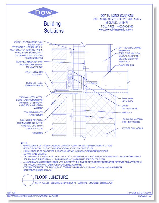 Ultra Wall SL - Substrate Transition at Floor Line - CMU/Steel Stud Backup (C0107)