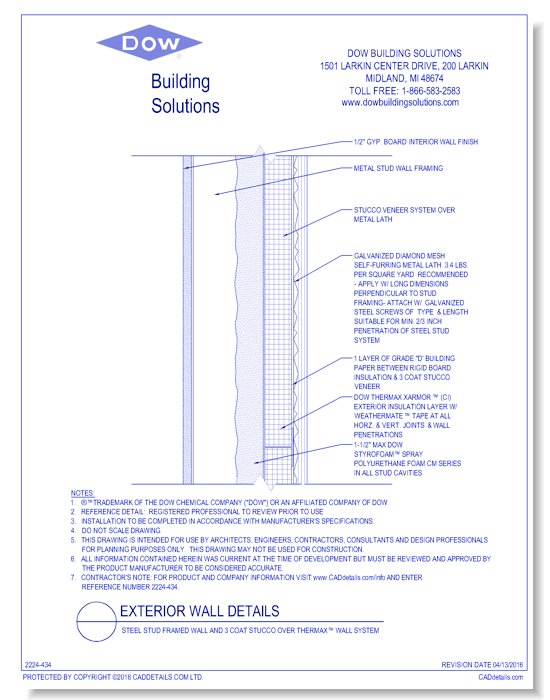 Steel Stud Framed Wall and 3 Coat Stucco over THERMAX™ Wall System (C0004)