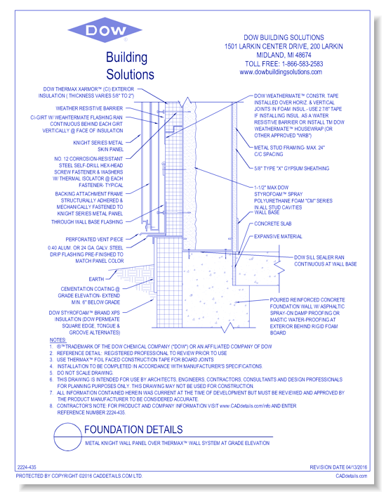 Metal Knight Wall Panel over THERMAX™ Wall System at Grade Elevation (C0027)