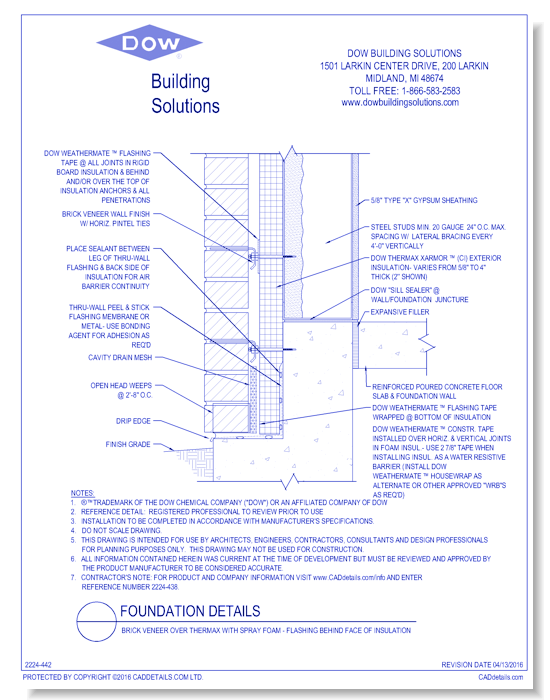 Brick Veneer over THERMAX with Spray Foam - Flashing Behind Face of Insulation (C0096)