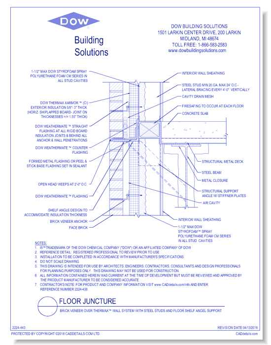 Brick Veneer over THERMAX™ Wall System with Steel Studs and Floor Shelf Angel Support (C0006)