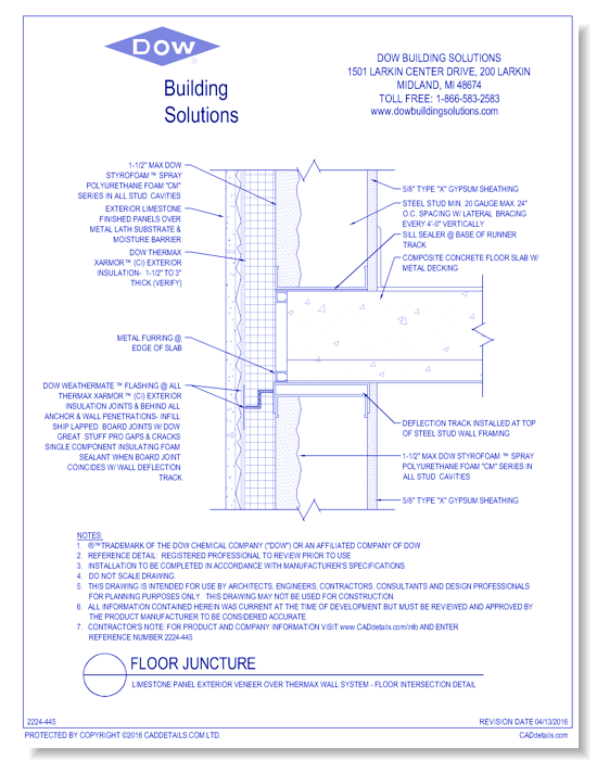 Limestone Panel Exterior Veneer over THERMAX Wall System - Floor Intersection Detail (C0041)
