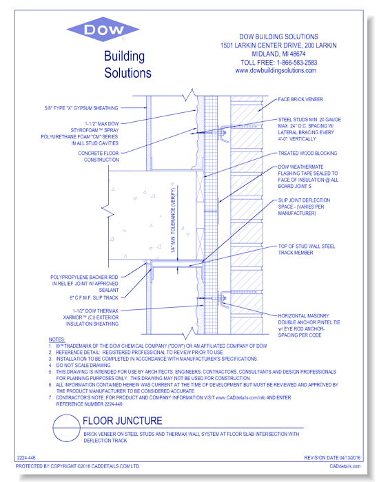Brick Veneer on Steel Studs and THERMAX Wall System at Floor Slab Intersection with Deflection Track (C0046)