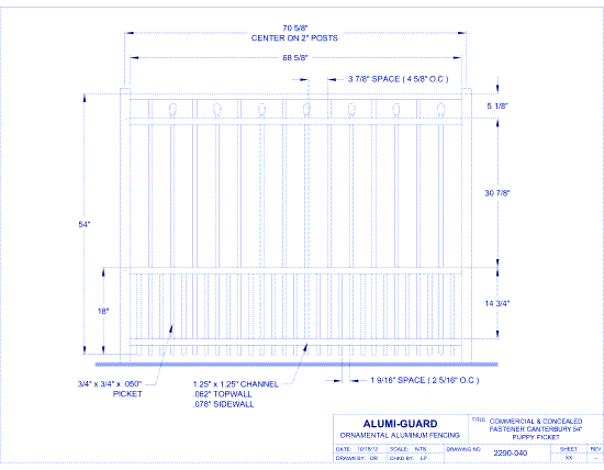 Commercial & Concealed Fastener Salem 54" Puppy Picket (CCFC544S0-2)