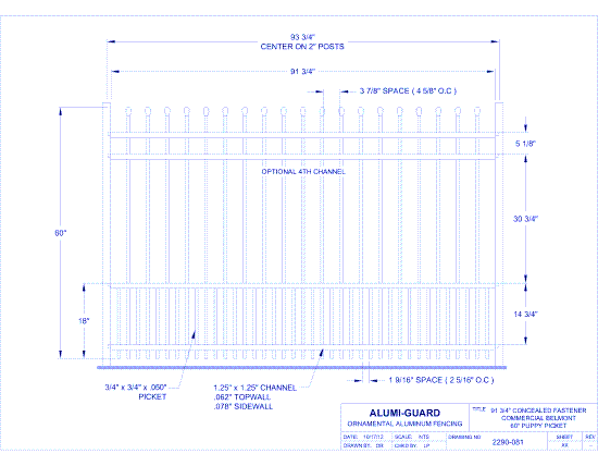 Concealed Fastener Commercial Newcastle 60" Puppy Picket (CFB604S0-2)