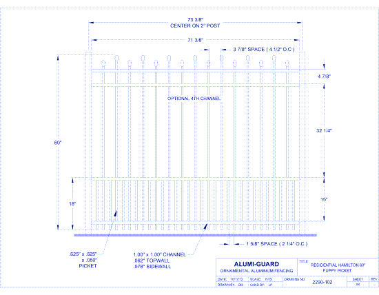 Residential Newcastle Staggered 60" Puppy Picket (RH604S0-2)