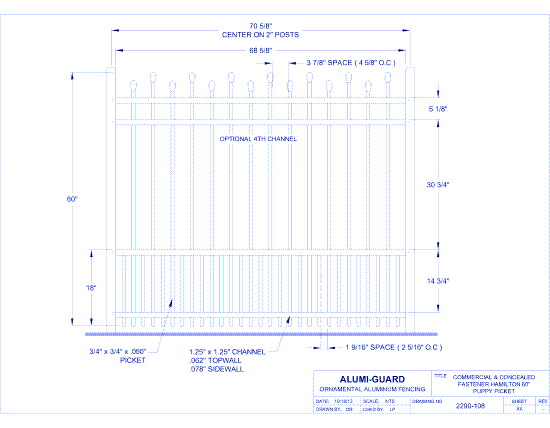 Commercial & Concealed Fastener Newcastle Staggered 60" Puppy Picket (CCFH604S0-2)