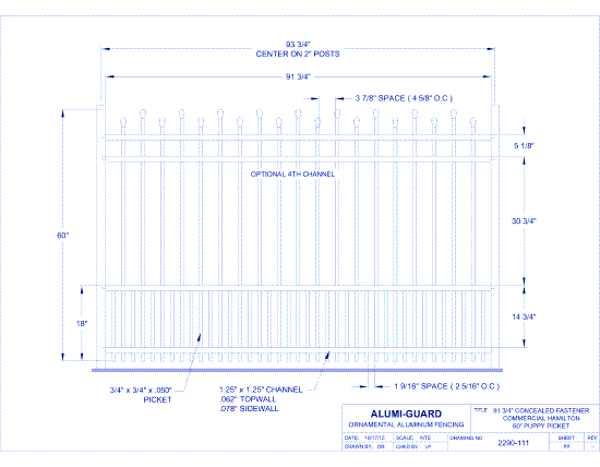 Concealed Fastener Commercial Newcastle Staggered 60" Puppy Picket (CFH604S0-2)
