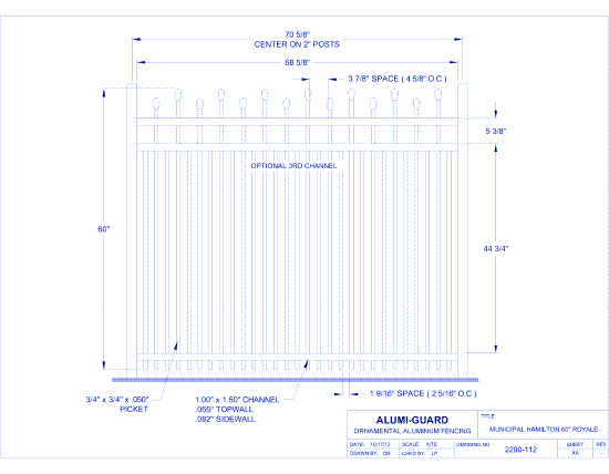 6' Municipal Newcastle Staggered 60" Royale (M6H603S0-1)