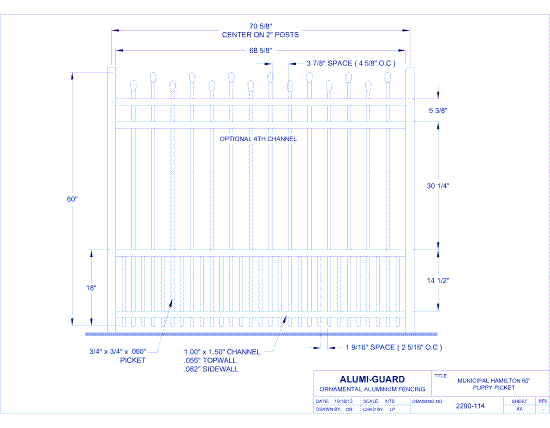 6' Municipal Newcastle Staggered 60" Puppy Picket (M6H604S0-2)