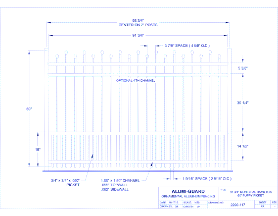 8' Municipal Newcastle Staggered 60" Puppy Picket (M8H604S0-2)