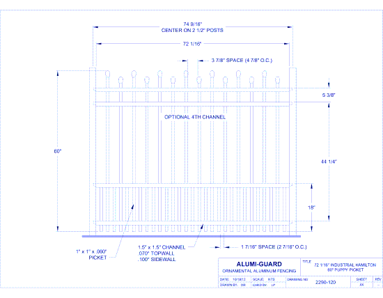 6' Industrial Newcastle Staggered 60" Puppy Picket (I6H604S0-2)
