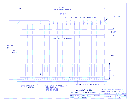 Concealed Fastener Commercial Orleans 60" Puppy Picket (CFV604S0-2-3)
