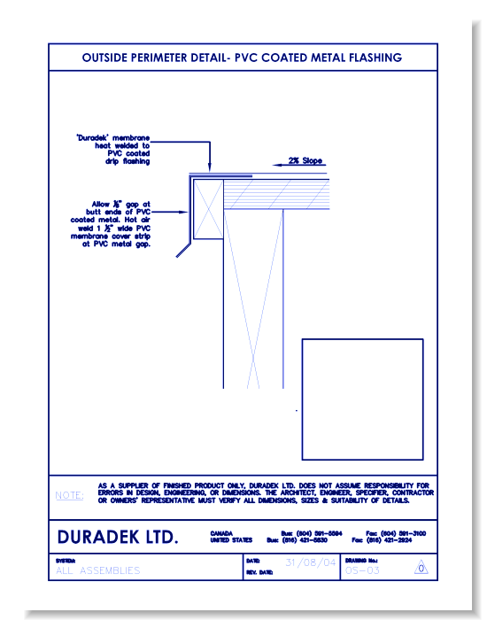 Outside Perimeter Detail OS-03 - PVC Coated Metal Flashing