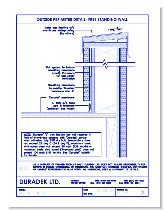 Outside Perimeter Detail OS-12 - Free Standing Wall