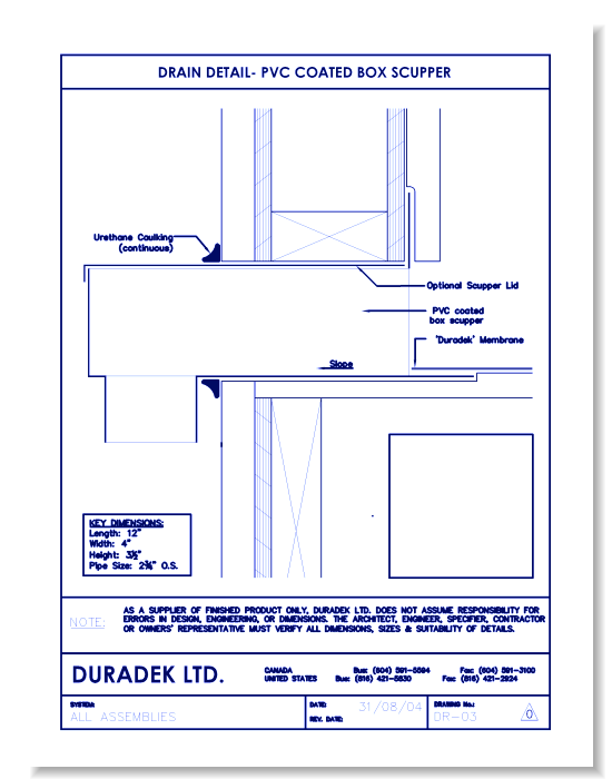 Drain Detail DR-03 - PVC Coated Box Scupper