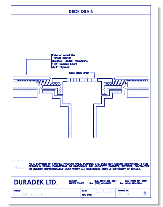 Tiledek Details Drawings:  Deck Drain DR-1T
