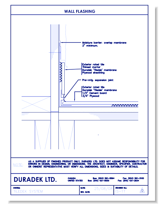 Tiledek Details Drawings: Wall Flashing: IS-1T