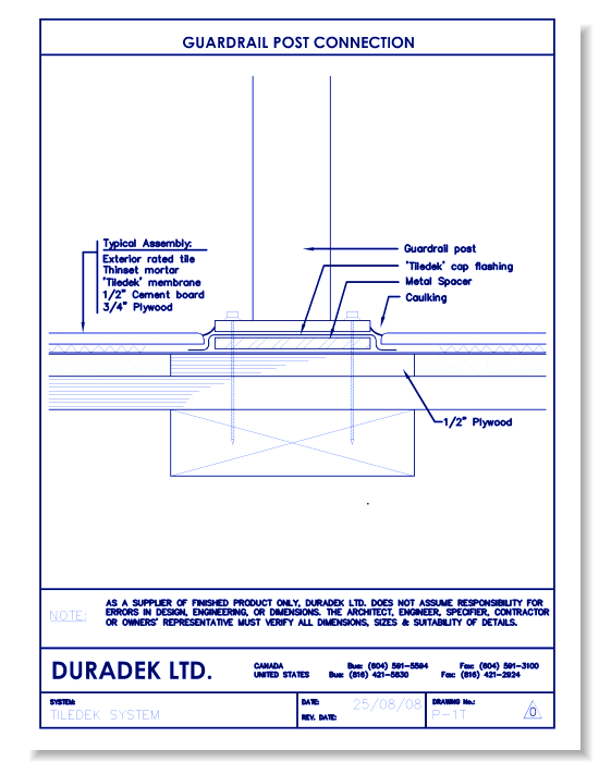 Tiledek Details Drawings: Guardrail Post Connection P-1T