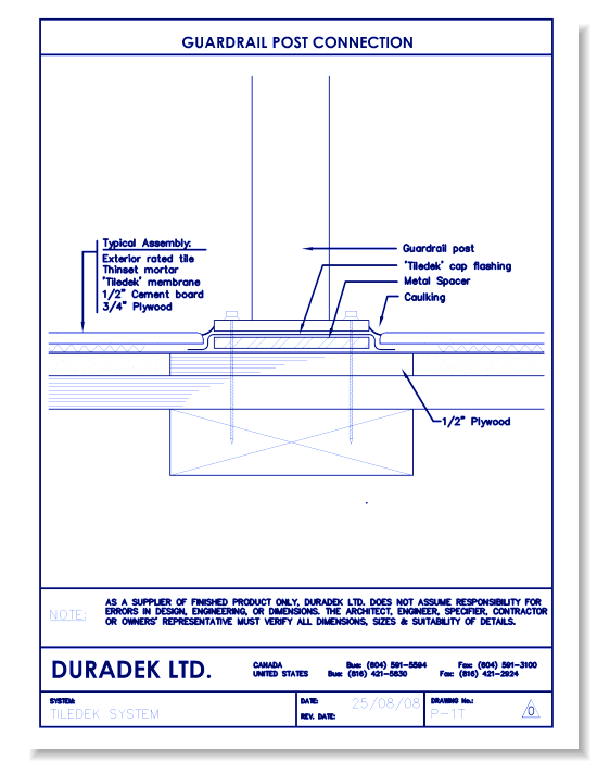 Tiledek Details Drawings:  Guardrail Post Connection P-1T