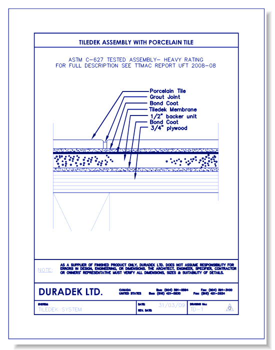 Tiledek Assembly Details: Assembly with Porcelain Tile – TD-1