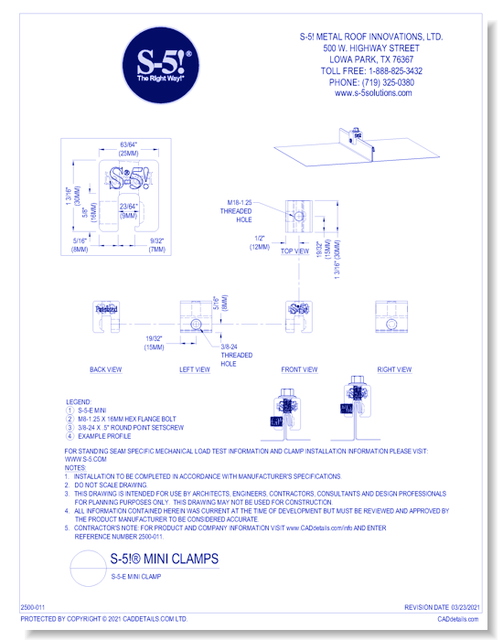 S-5-E Mini Clamp - S-5! Metal Roof Innovations, Ltd. - CADdetails