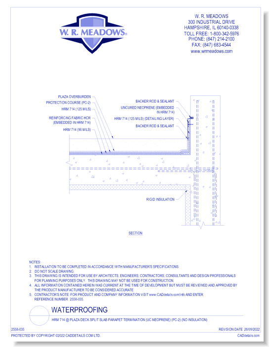 HRM 714 @ Plaza Deck Split Slab Parapet Termination (Uc Neoprene) (Pc-2) (No Insulation)