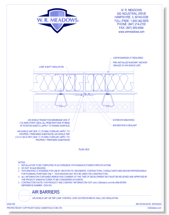 Air-Shield LMP Or TMP LGMF Control Joint (Exterior Brick Wall) (No Insulation)