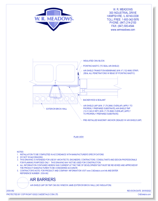 Air-Shield LMP Or TMP CMU BU Window Jamb (Exterior Brick Wall) (No Insulation)