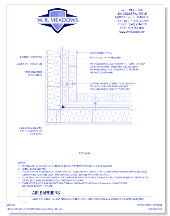 Air-Shield LSR Or LM LGMF Internal Corner (No Air-Shield Strip) (BEM) (Exterior Brick Wall) (Insulation)