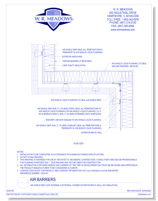 Air-Shield SMP LGMF Internal & External Corner (Exterior Brick Wall) (No Insulation)