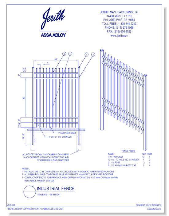 Industrial Fence Style 101 - 96 In. height