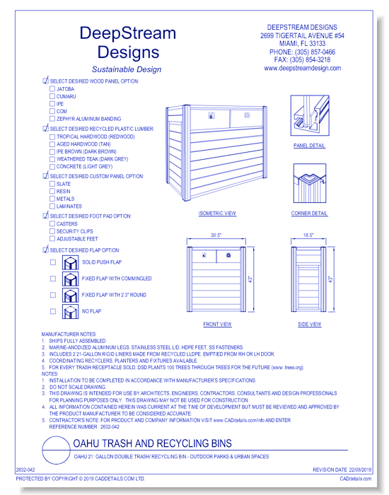 Oahu 21: Gallon Double Trash/ Recycling Bin - Outdoor Parks & Urban Spaces