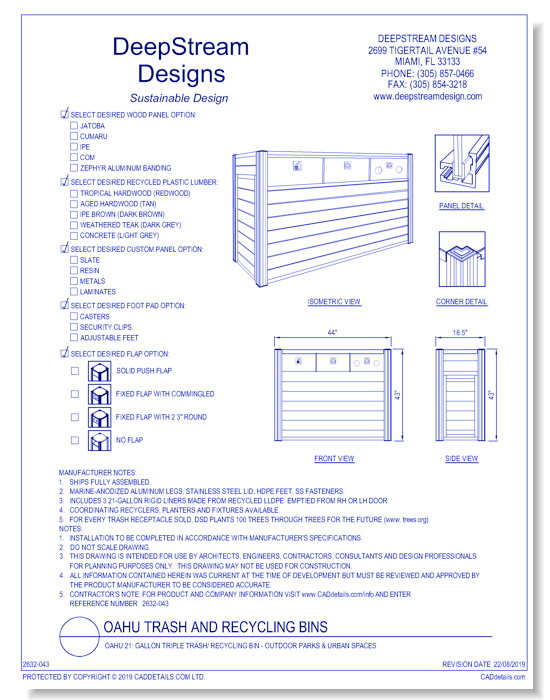 Oahu 21: Gallon Triple Trash/ Recycling Bin - Outdoor Parks & Urban Spaces