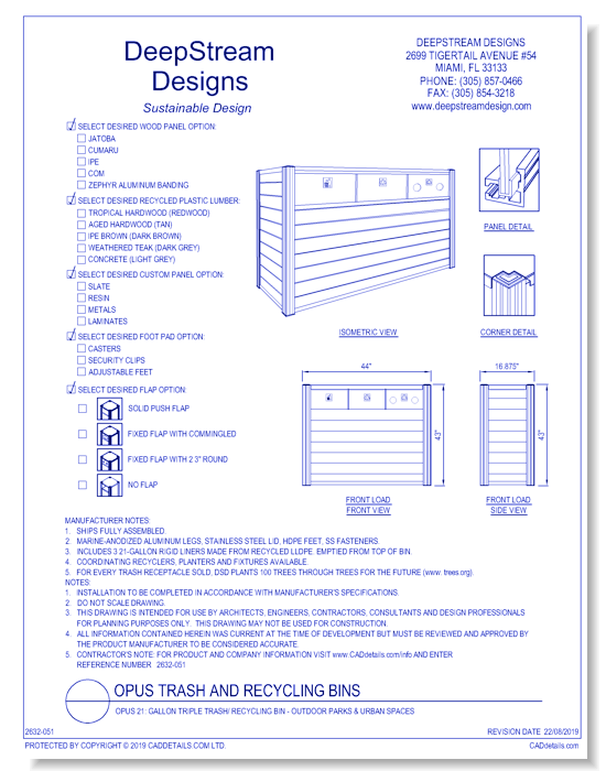 OPUS 21: Gallon Triple Trash/ Recycling Bin - Outdoor Parks & Urban Spaces