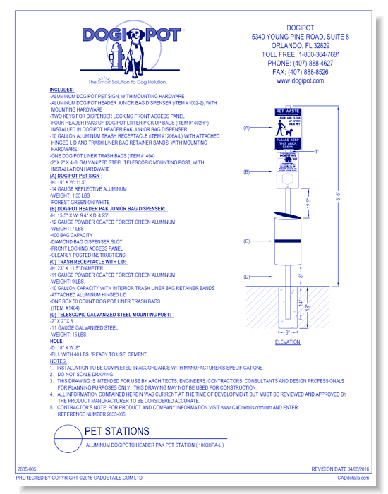 All Aluminum DOGIPOT® Header Pak Pet Station ( 1003HPA-L )