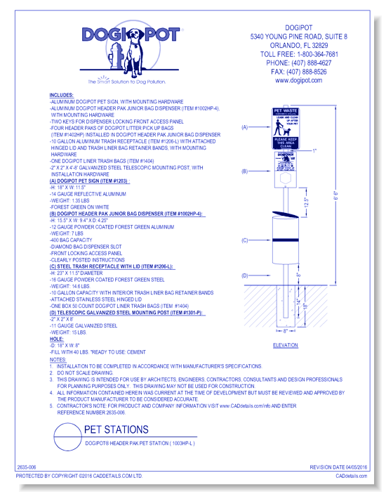 Aluminum DOGIPOT® Header Pak Pet Station ( 1003HP-L )