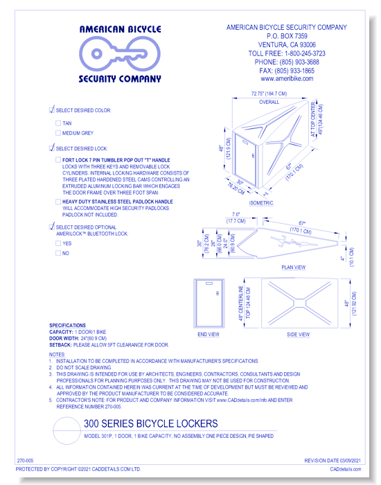 Bike-Shell™ Model 301P (1 Door, 1 Bike Capacity Triangular Unit)