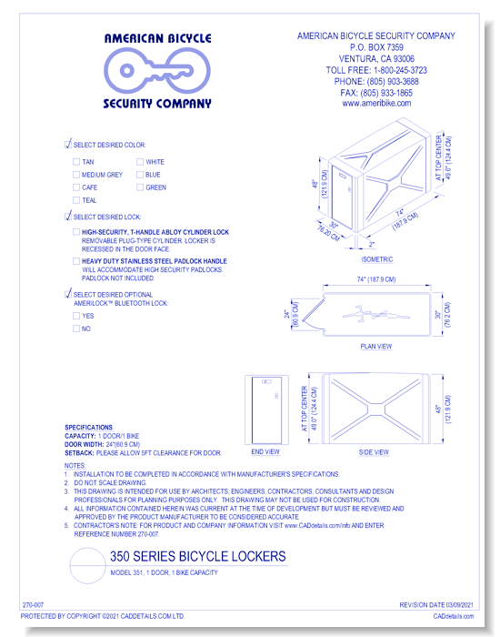 Bike-Shell™ Model 351 (1 Door, 1 Bike Capacity Rectangular Unit)