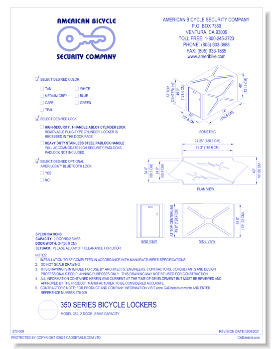 Bike-Shell™ Model 352 (2 Door, 2 Bike Capacity Rectangular Unit)