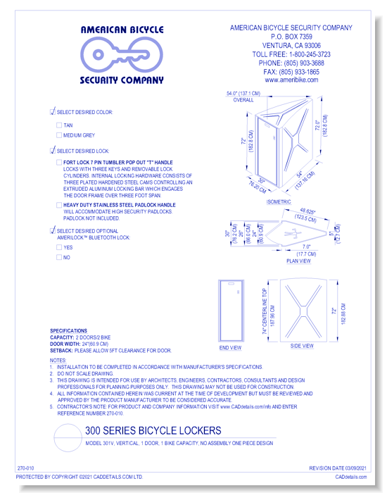 Bike-Shell™ Model 301V (1 Door, 1 Bike Capacity Triangular Vertical Unit)